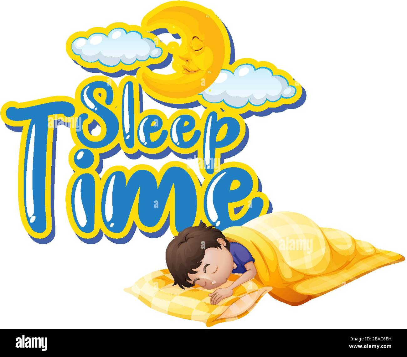 Font design for word sleep time with kid sleeping at night illustration