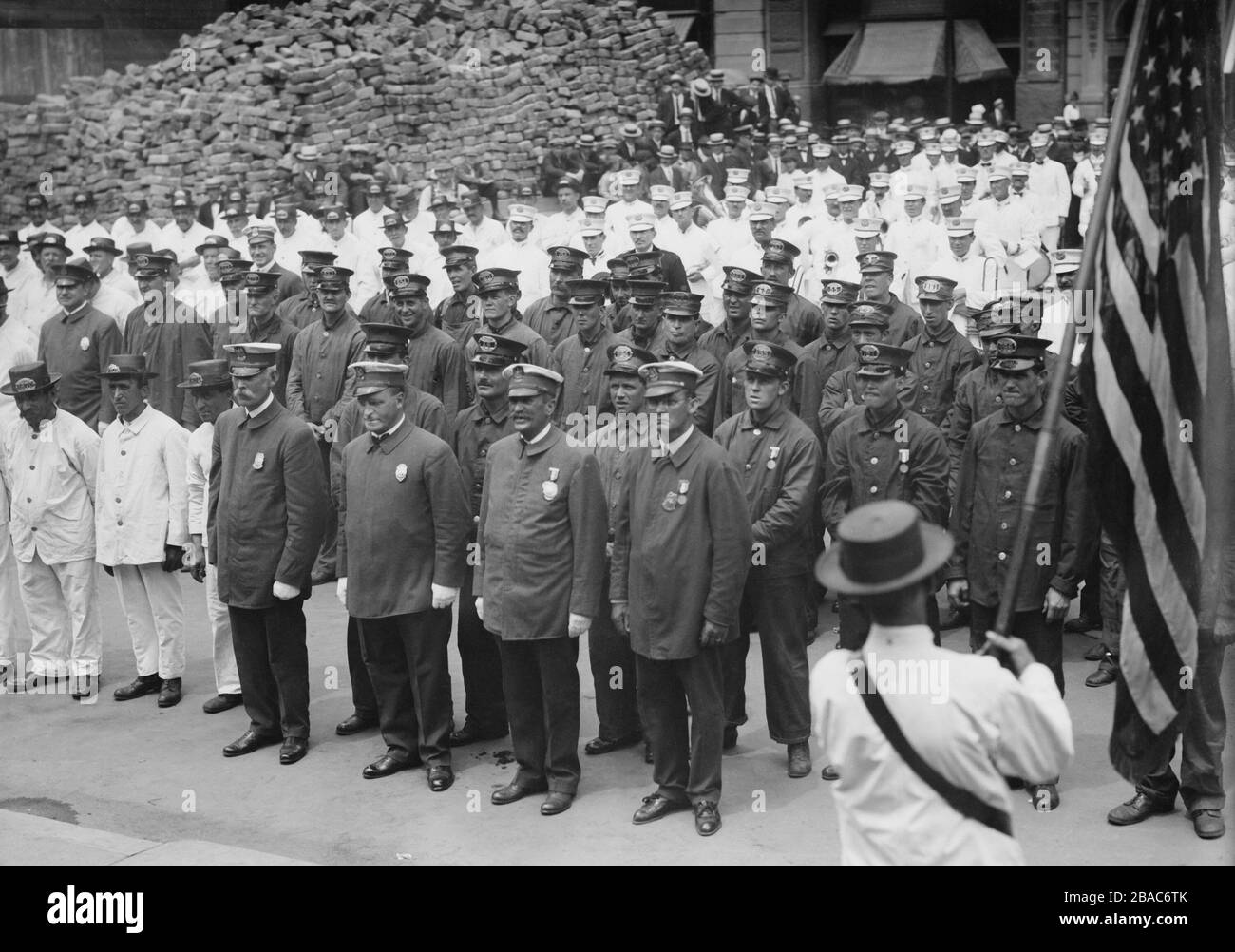 Parade of New York City's 'White Wings', workers of the Department Street Cleaning, July 8, 1914