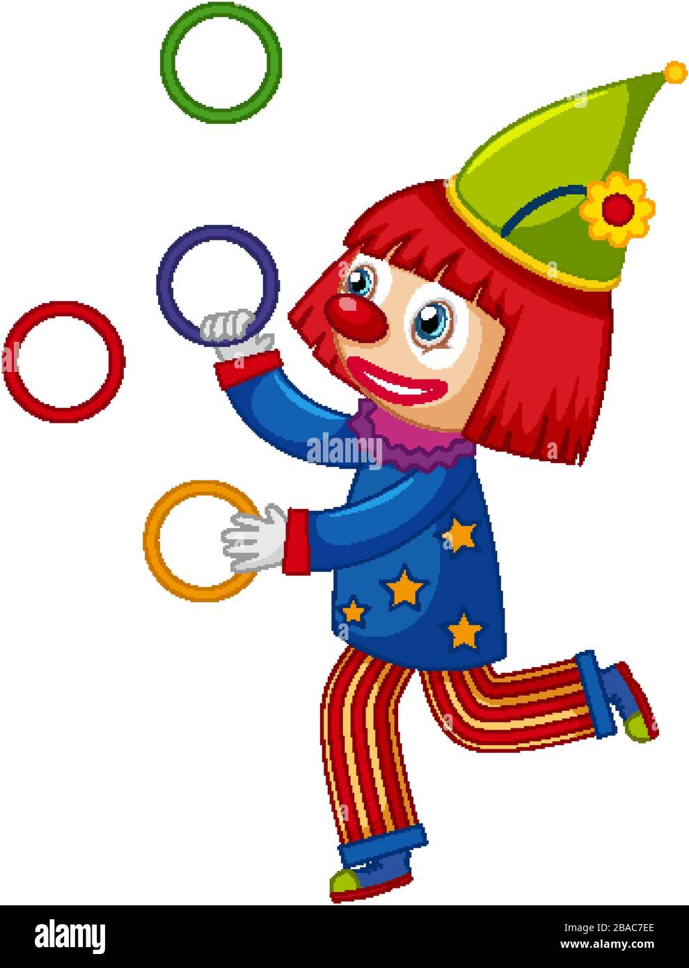 Happy clown juggling colorful rings on white background illustration ...