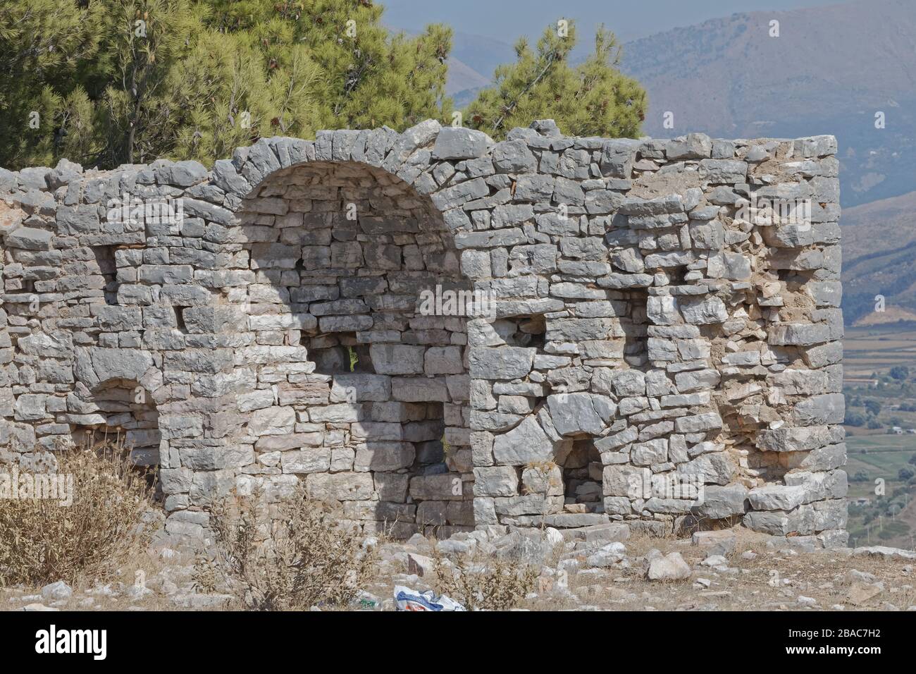 Historic unexplored remains of a stone church in Saranda Albania Stock Photo