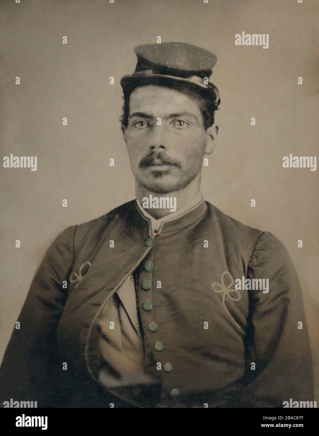 African American soldier in Civil War Union Zouave uniform, during the