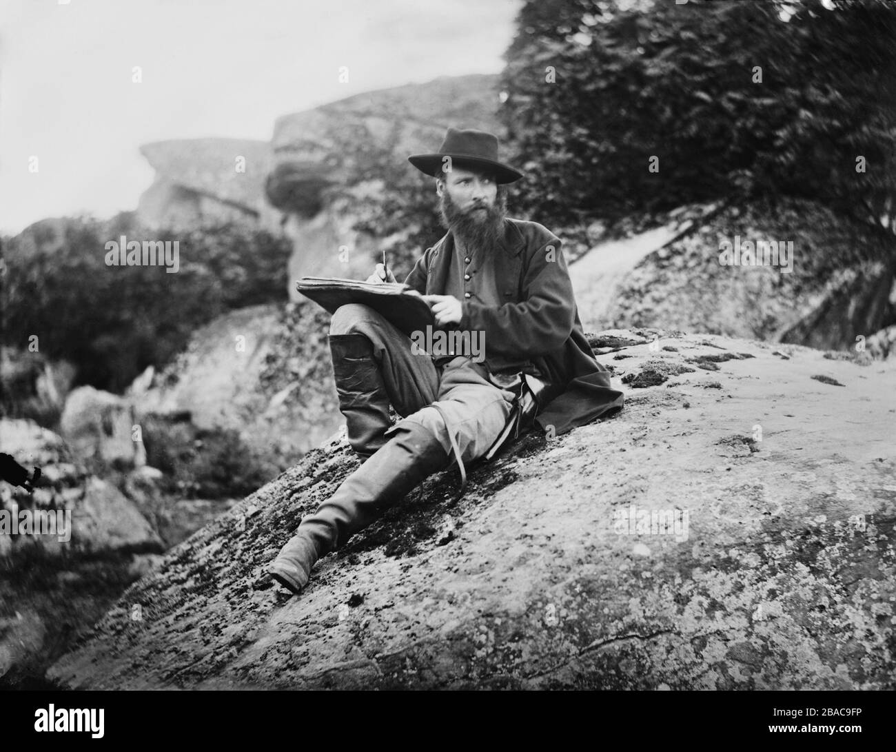 Documentary artist, Alfred Waud, drawing in Devil's Den after the