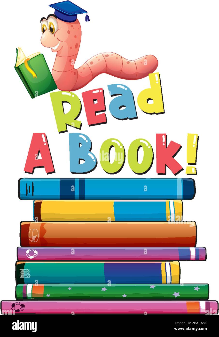 Font design for read a book with worm reading book illustration Stock ...