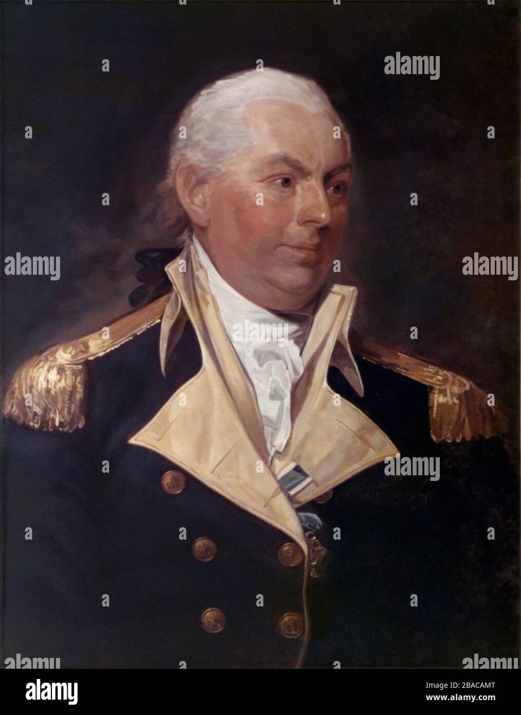 Commodore John Barry, was the first captain to command a US warship under the Continental flag, during the American Revolution in 1775. With John Paul Jones and President John Adams, he is considered a 'Father of the American Navy'. The painting is a modern US Navy copy of the original  1801 portrait by Gilbert Stuart  (BSLOC 2019 6 133) Stock Photo