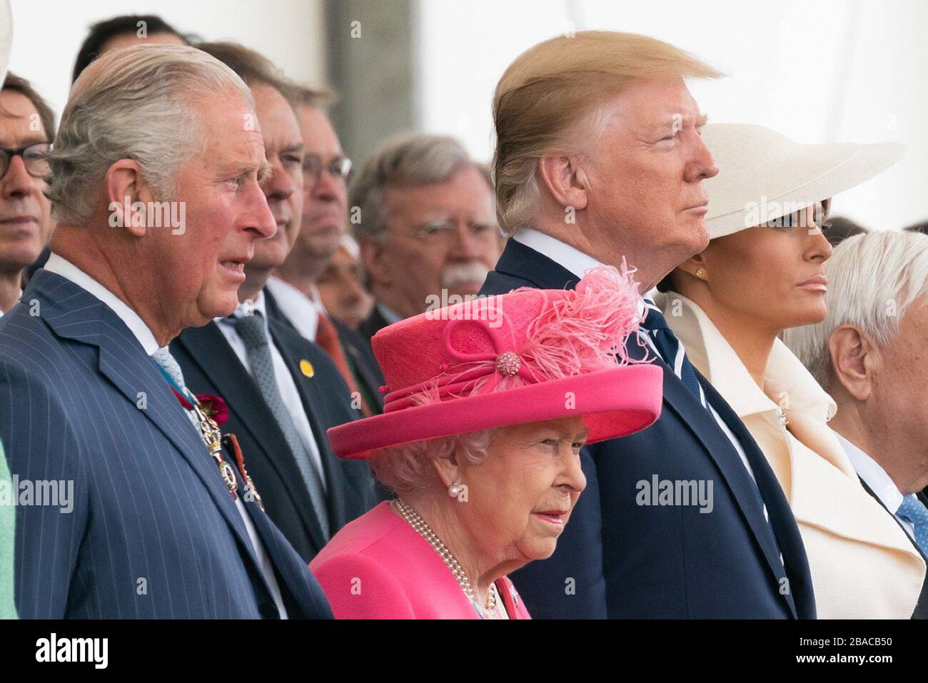 President Donald Trump and First Lady Melania Trump, with Queen Elizabeth II, Prince Charles, and other world leaders at the D-Day National Commemoration, Portsmouth, England, June 5, 2019  (BSLOC 2019 6 213) Stock Photo