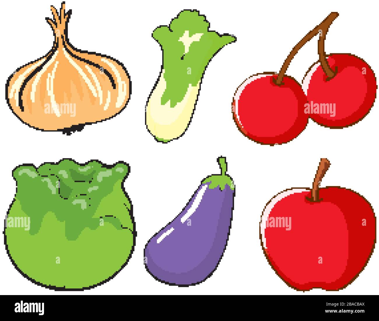 Large set of fruits and vegetables on white background illustration ...