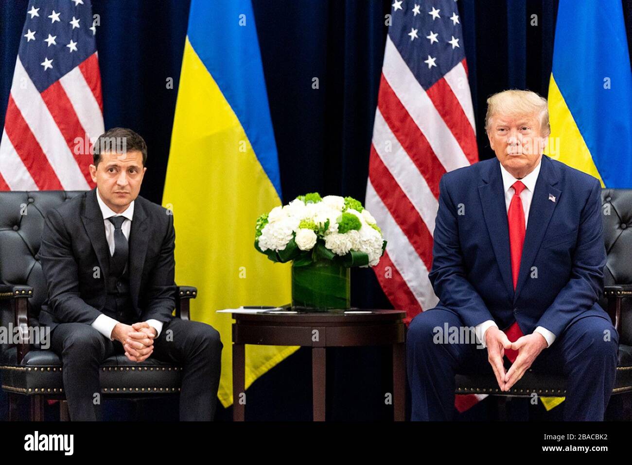President Donald Trump in a meeting with Ukraine President Volodymyr ...