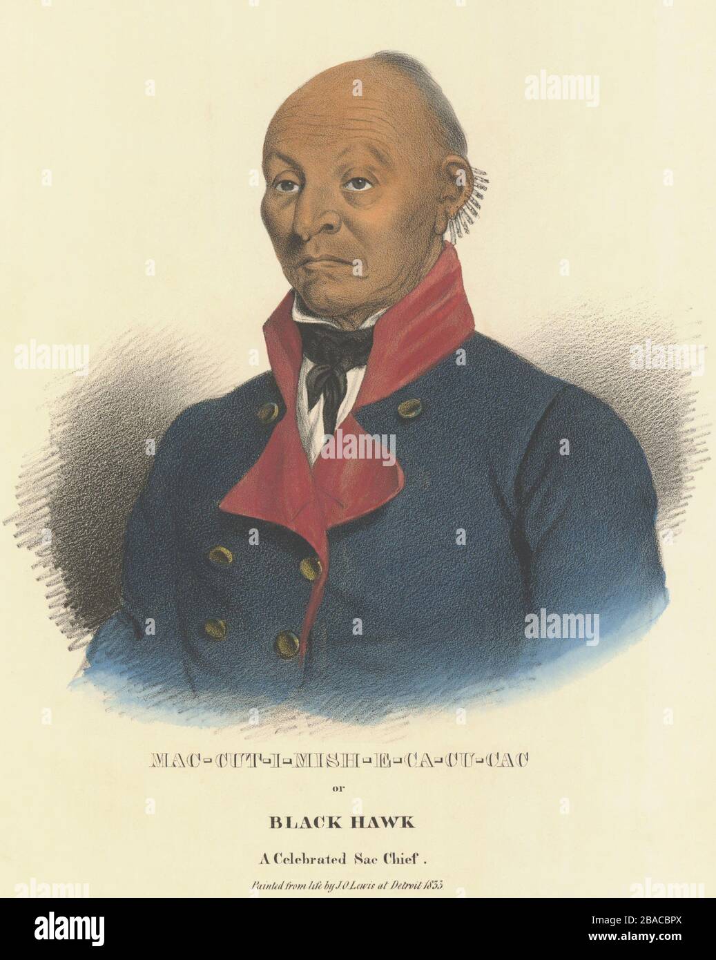 Sauk Chief Black Hawk in a portrait painted from life in Detroit, 1833