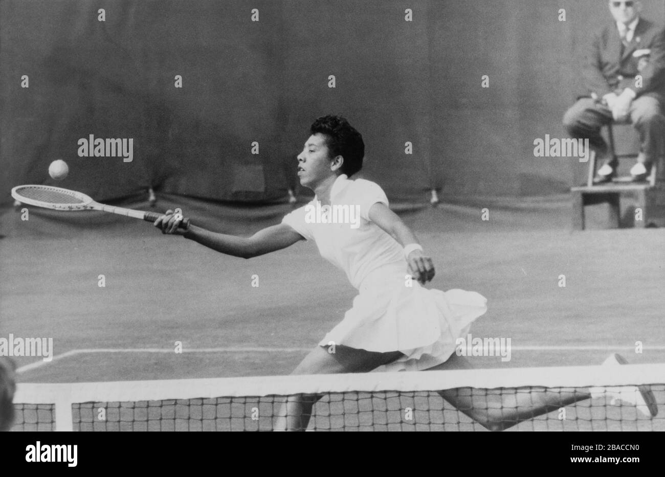 Althea Gibson, playing tennis at Forest Hills, NYC in 1957. She won the