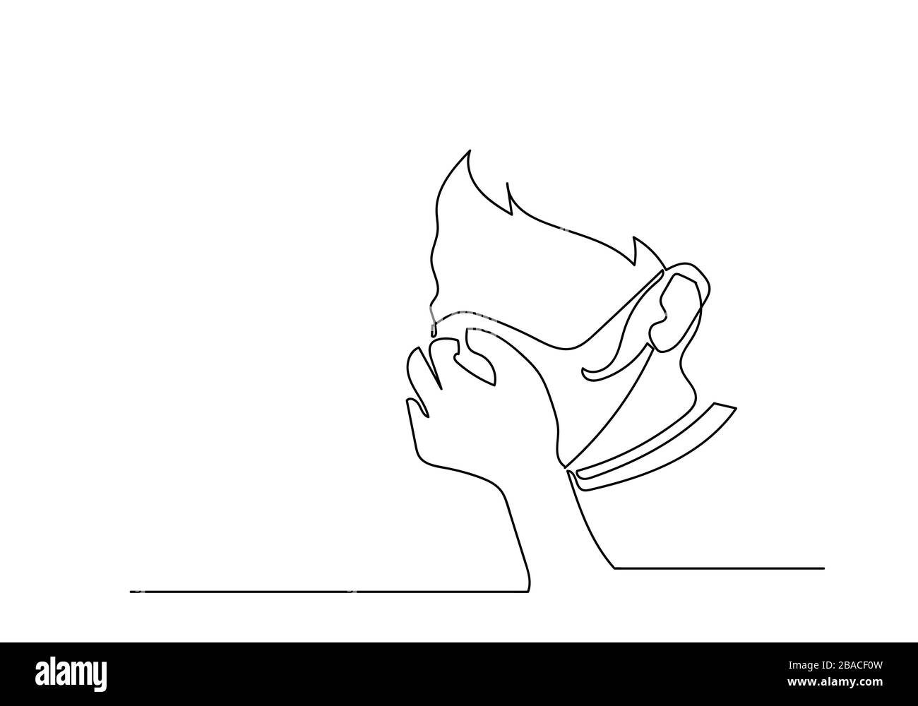 One continuous line drawing  medical face mask. Concept of corona virus. Stock Photo