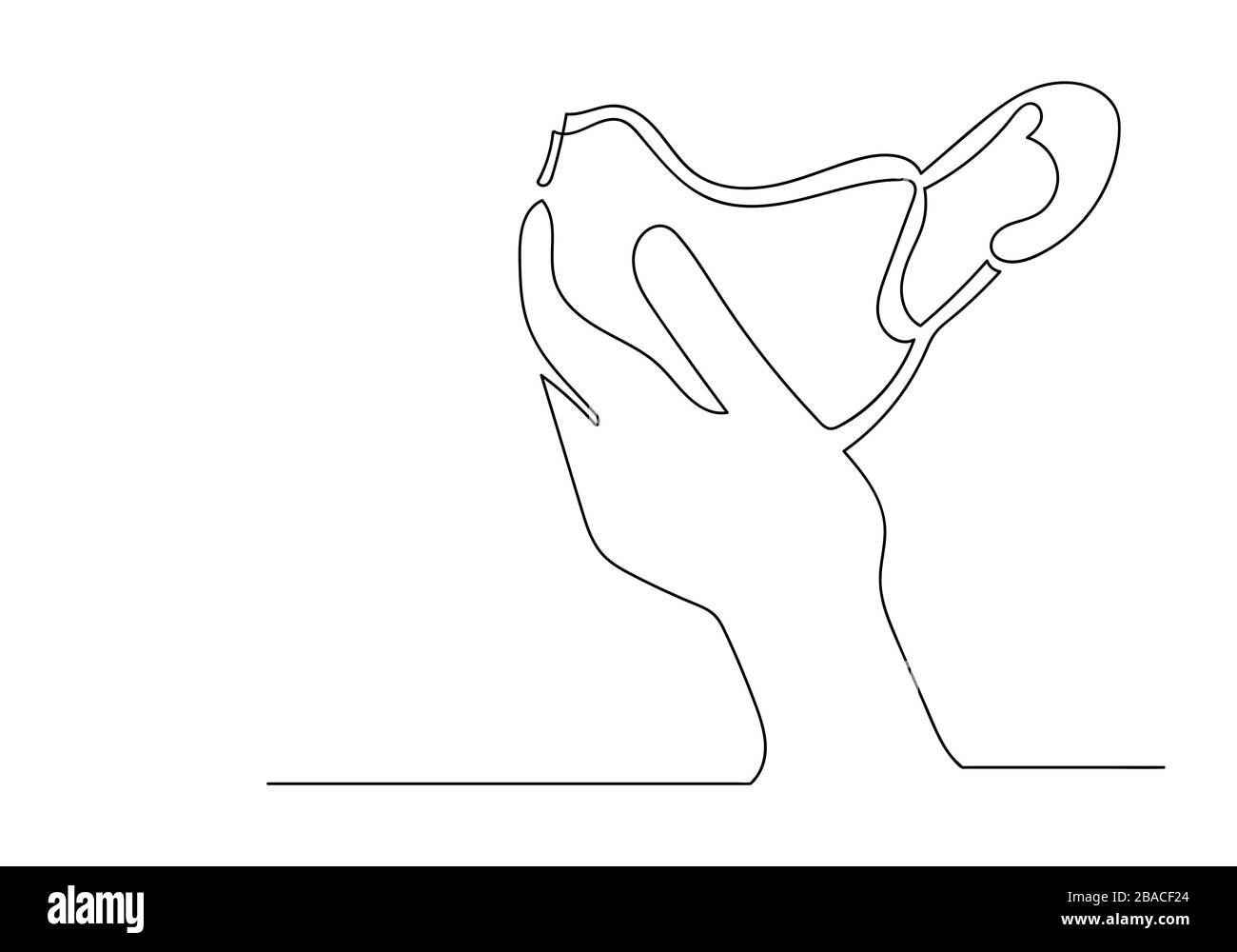 One continuous line drawing  medical face mask. Concept of corona virus. Stock Photo