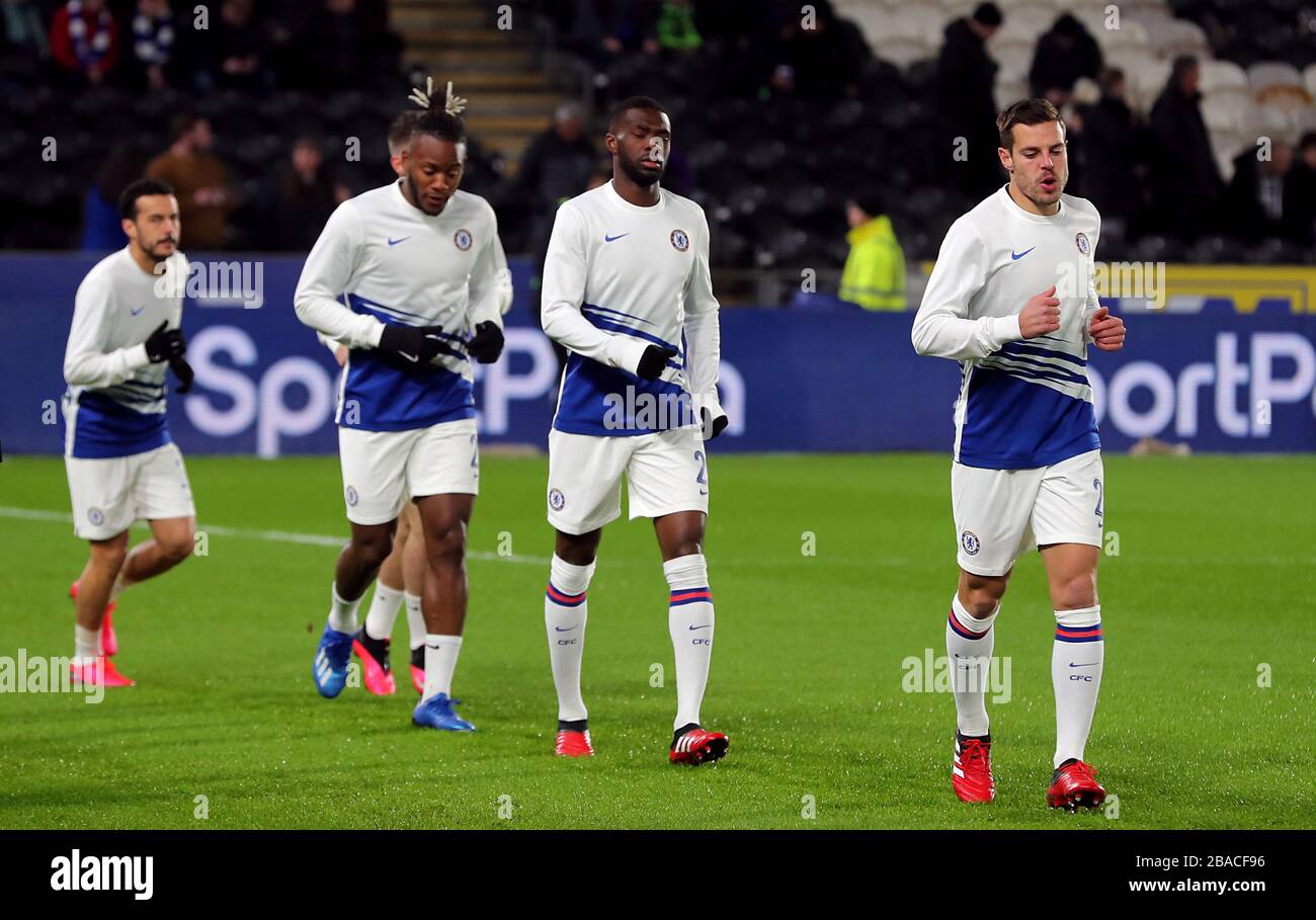 Chelsea player's during the pre-match warmup Stock Photo