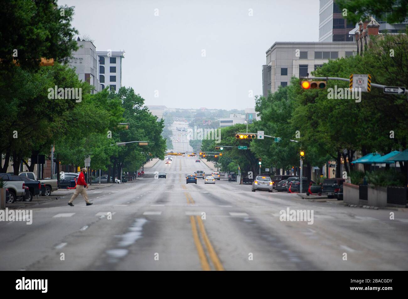March 26, 2020: The world wide Pandemic Covid-19 has impacted daily traffic on Congress Ave that would have hundreds of vehicles heading into Downtown Austin, Texas. Mario Cantu/CSM Stock Photo