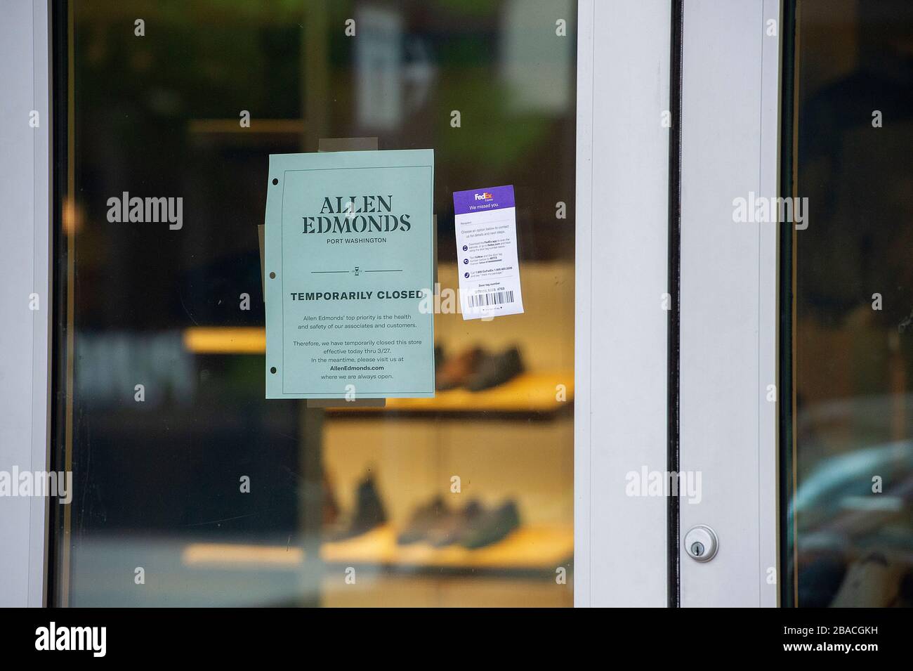 March 26, 2020: The world wide Pandemic Covid-19 impacts daily business activities like Allen Edmonds dress shoes Downtown Austin, Texas. Mario Cantu/CSM Stock Photo