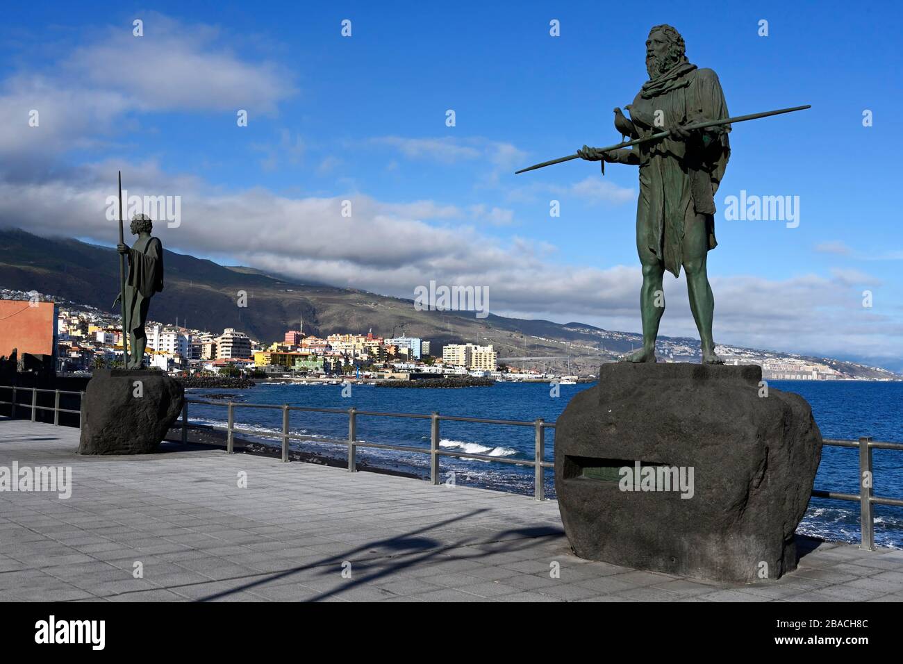 Statue of Anaterve, former king of Guimar, Canarias Square, Candelaria city, Tenerife, Canary Islands, Spain Stock Photo