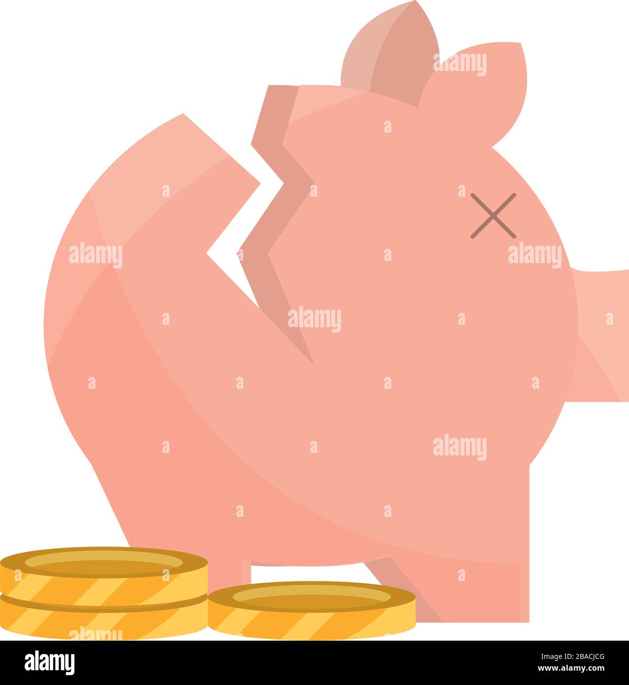 broken piggy bank and coin money stock market crash vector illustration ...