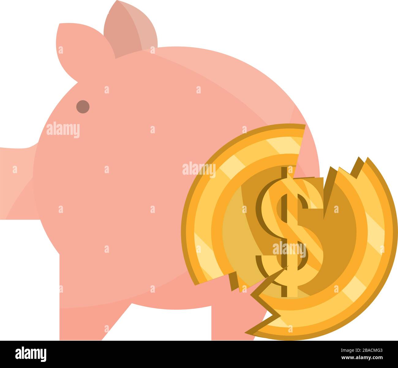 piggy bank and broken coin money stock market crash vector illustration ...