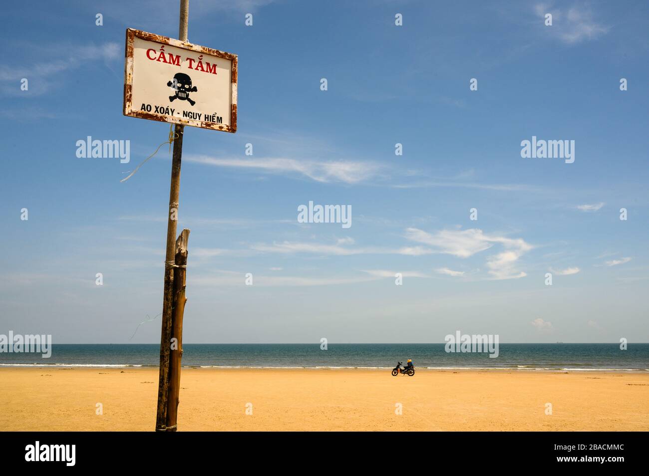 Danger sign, Back Beach, Vung Tau, Vietnam Stock Photo