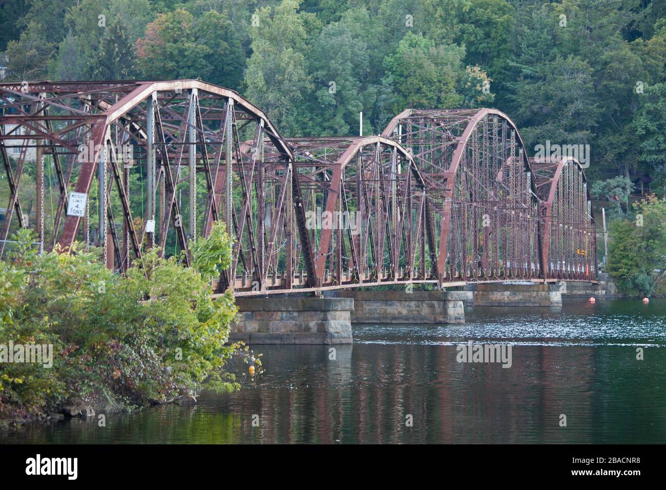 Old Iron Bridge in Monongalia County over the Cheat River near West Virginia Stock