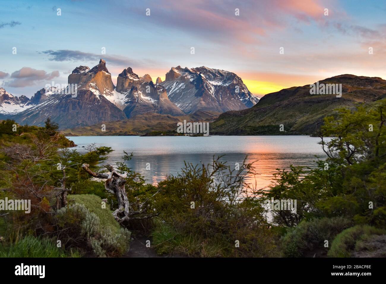 Beautiful Sunrise With Pastel Colors At Torres Del Paine National Park Chile Patagonia South America Stock Photo Alamy