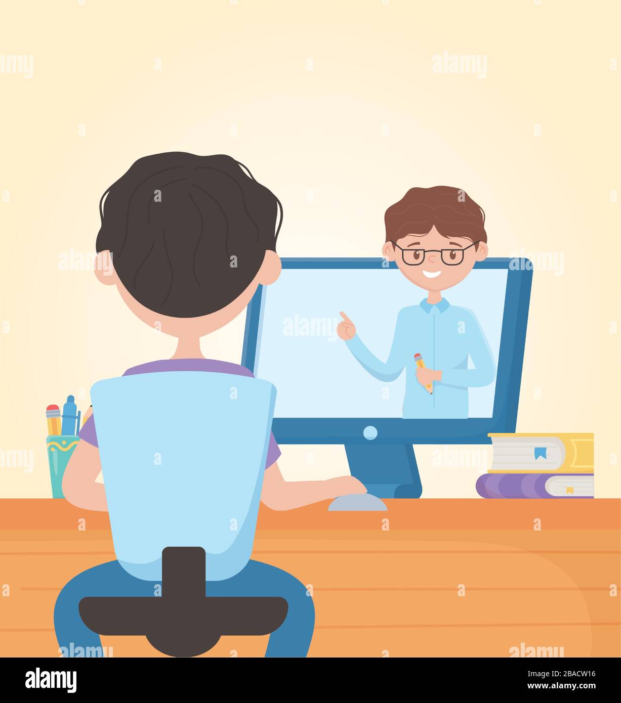 education online student boy using computer course virtual vector ...