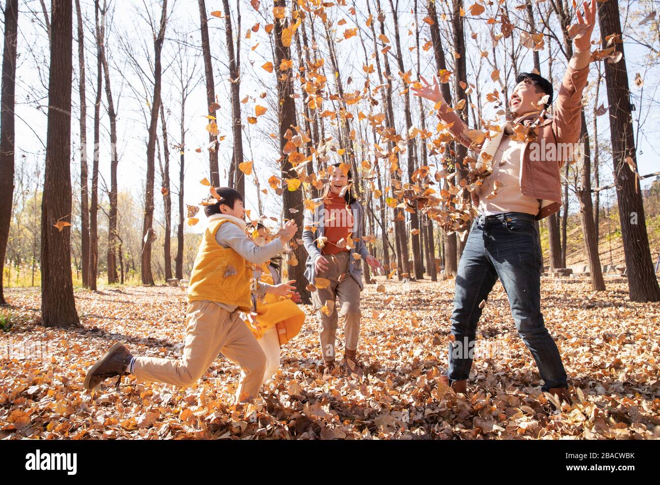 Happy families play outdoors Stock Photo Alamy