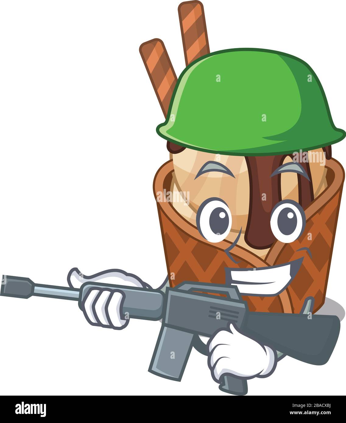 A picture of coffee ice cream as an Army with machine gun Stock Vector