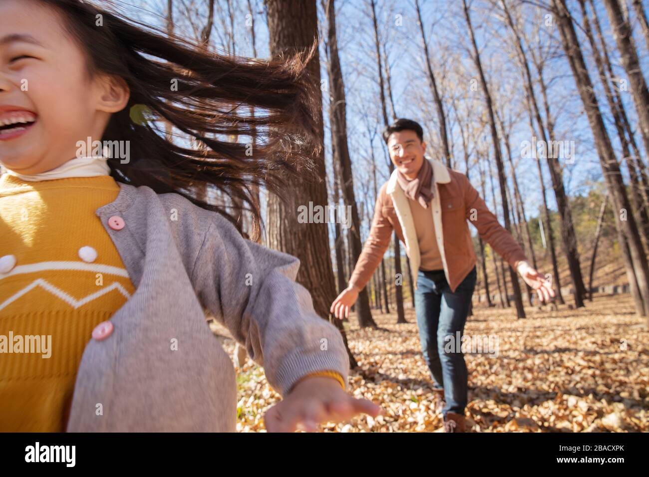 The autumn happy father and daughter playing outdoors Stock Photo - Alamy