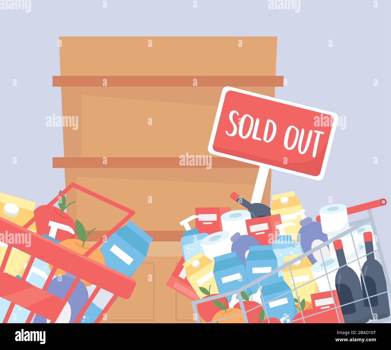 basket and cart market filled products sold out food hoarding excess purchase vector