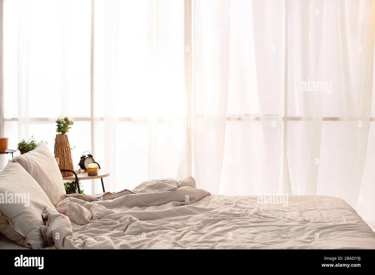 Messy bed curtain window hi-res stock photography and images - Alamy