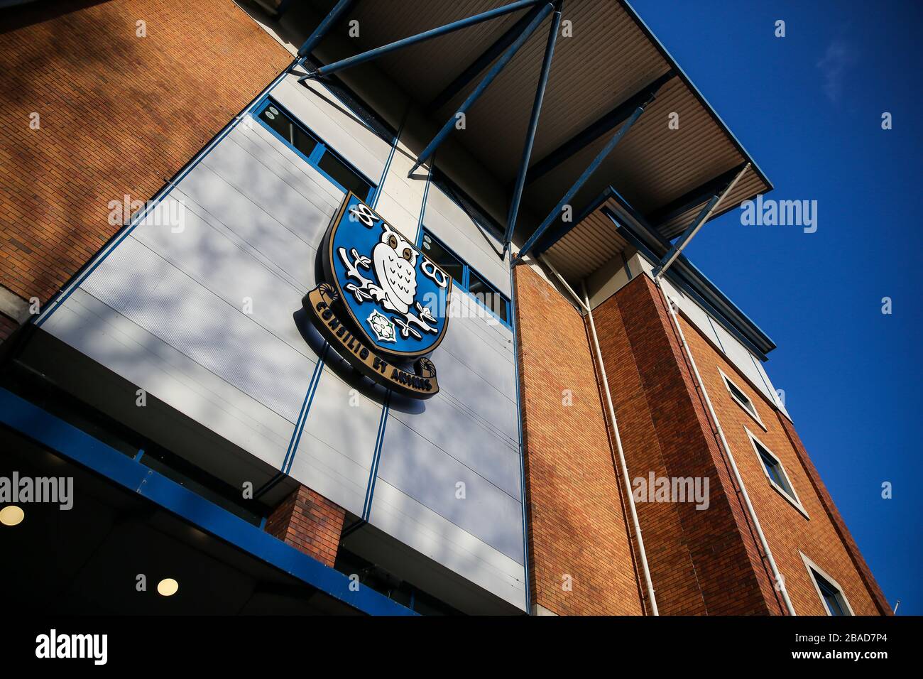Sheffield Wednesday's club crest above the main reception before the Sky Bet Championship match at Hillsborough Stock Photo