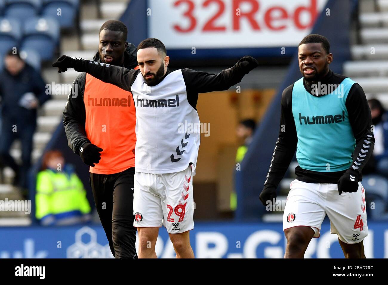 Charlton Athletic's Erhun Oztumer (centre) warms up prior to kick-off Stock Photo