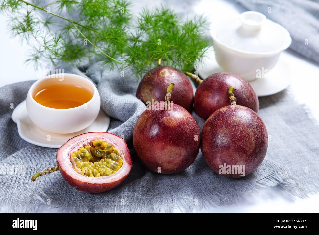 Passion fruit hot drink nutritious afternoon tea Stock Photo