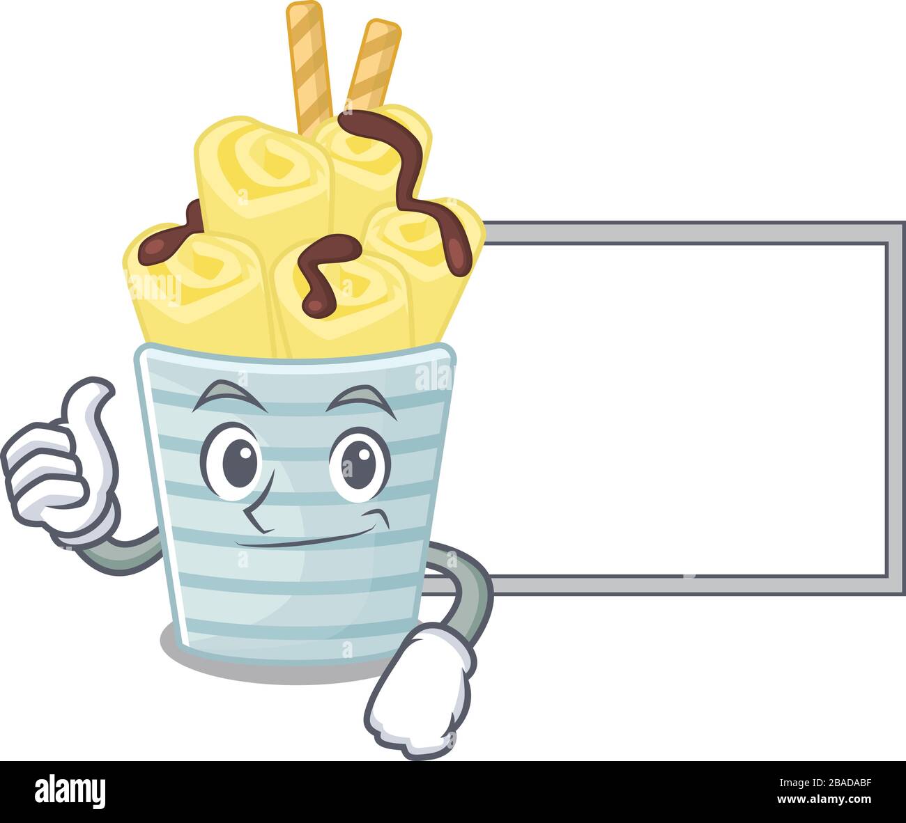 cute ice cream banana rolls cartoon character Thumbs up bring a white
