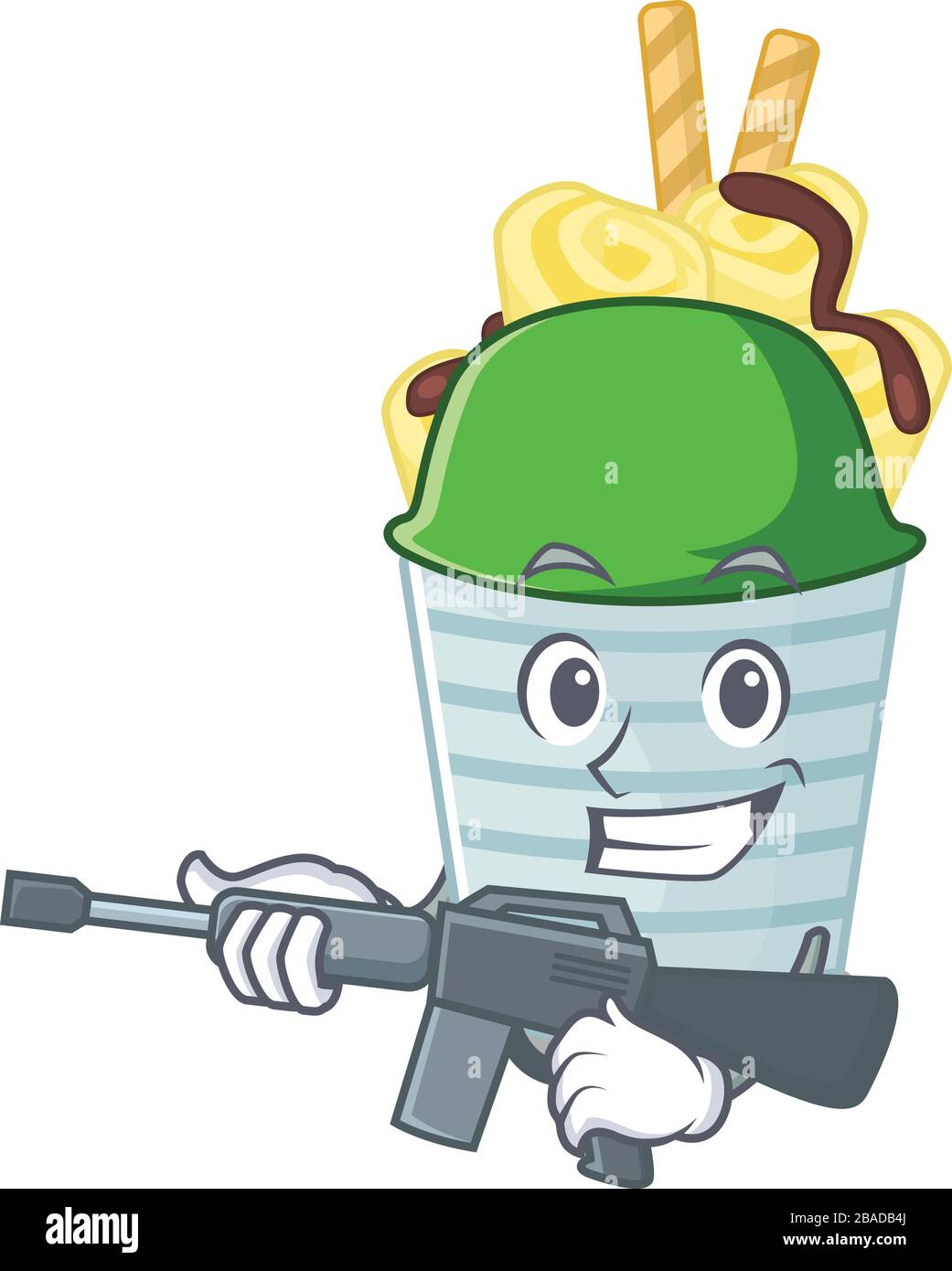 A picture of ice cream banana rolls as an Army with machine gun Stock Vector