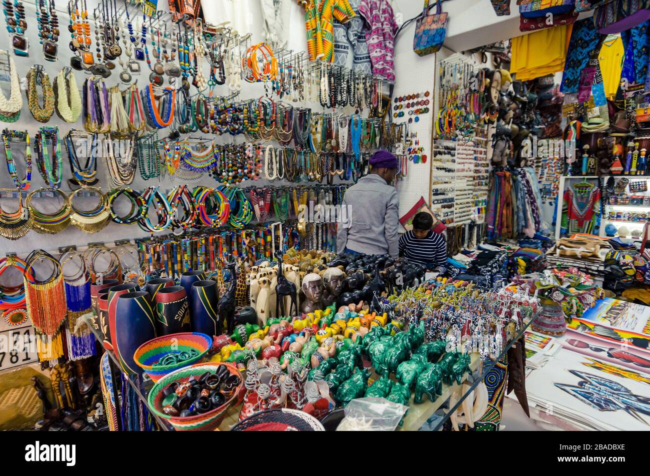 Souvenir shop selling hand made African arts and crafts on Long Street Cape Town South Africa Stock Photo