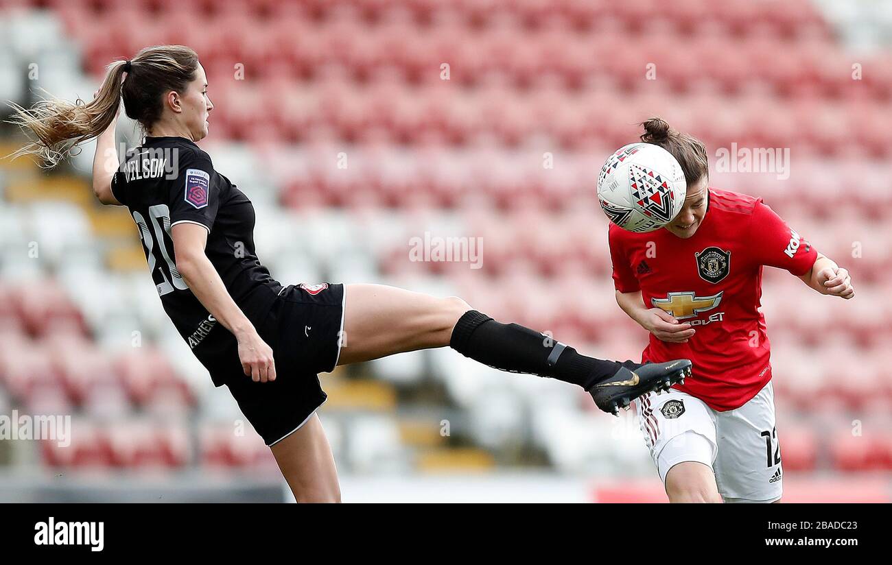 Manchester United's Hayley Ladd (right) and Bristol City's Georgia Wilson battle for the ball Stock Photo