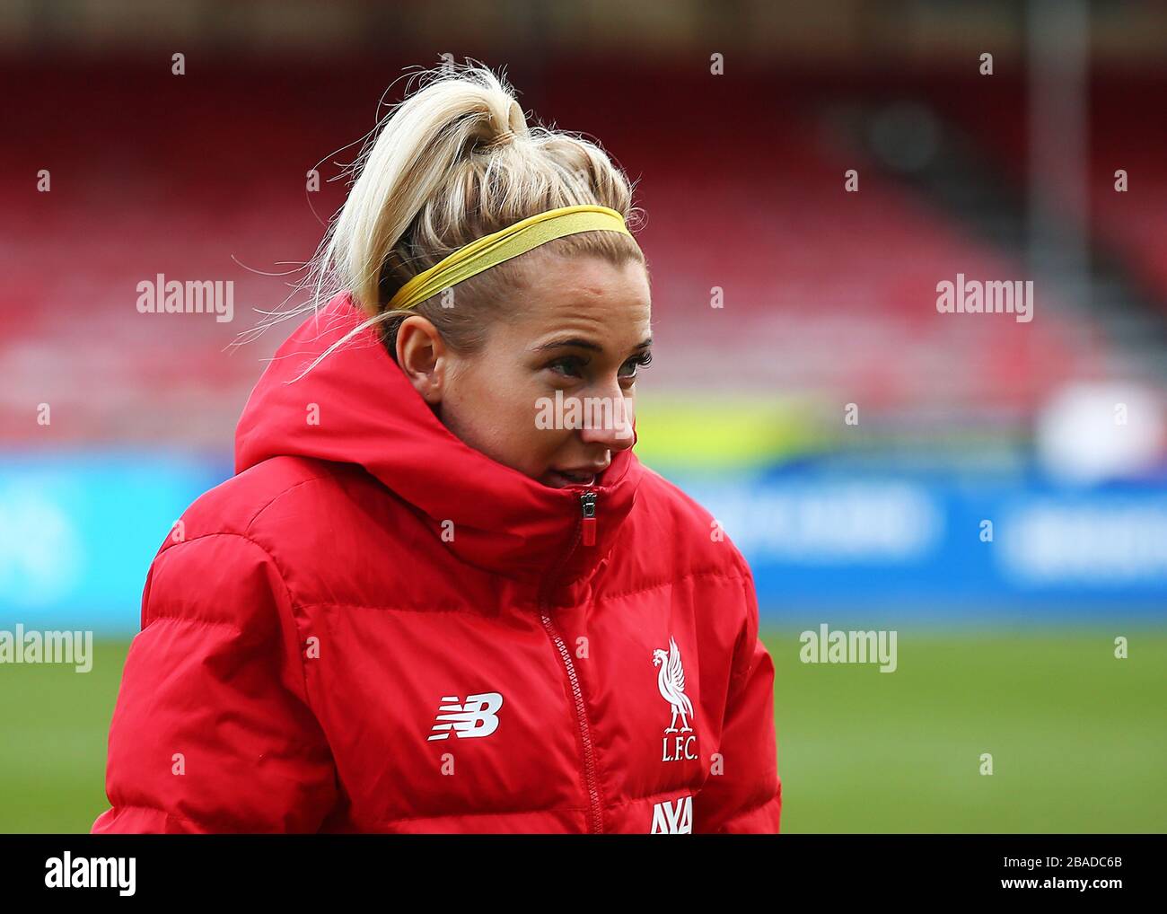 Liverpool's Kirsty Linnett inspects The People's Pension Stadium pitch before kick off Stock Photo
