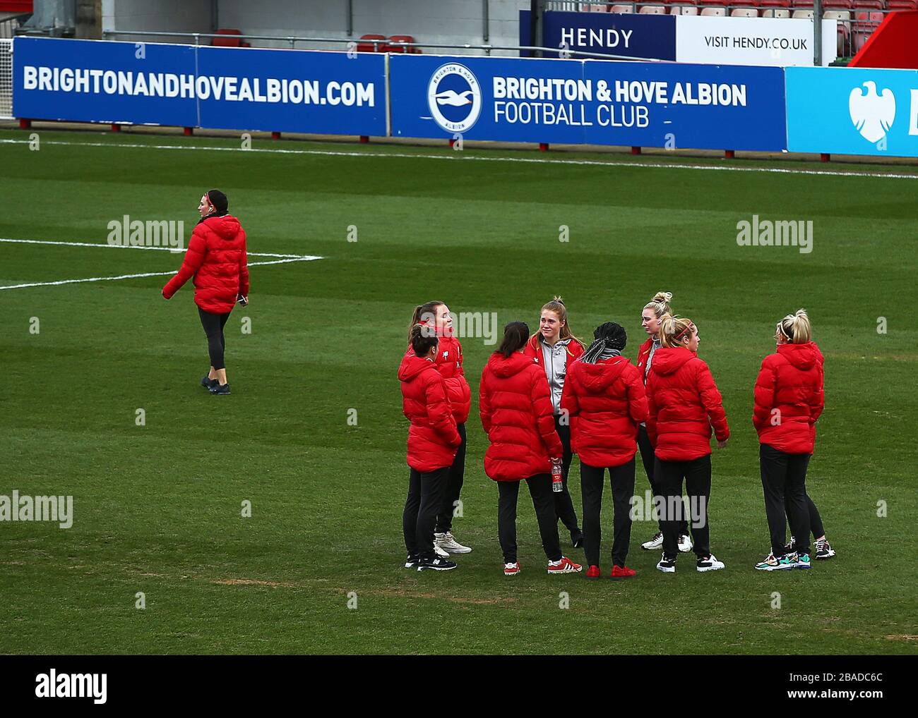 The Liverpool Women's team inspect The People's Pension Stadium pitch before kick off Stock Photo
