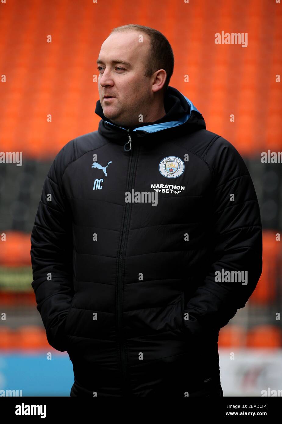 Manchester City head coach Nick Cushing before the game Stock Photo