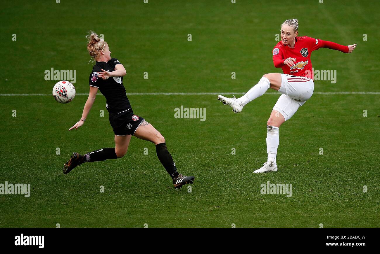 Manchester United's Leah Galton (right) shoots at goal past  Bristol City's Jasmine Matthews Stock Photo