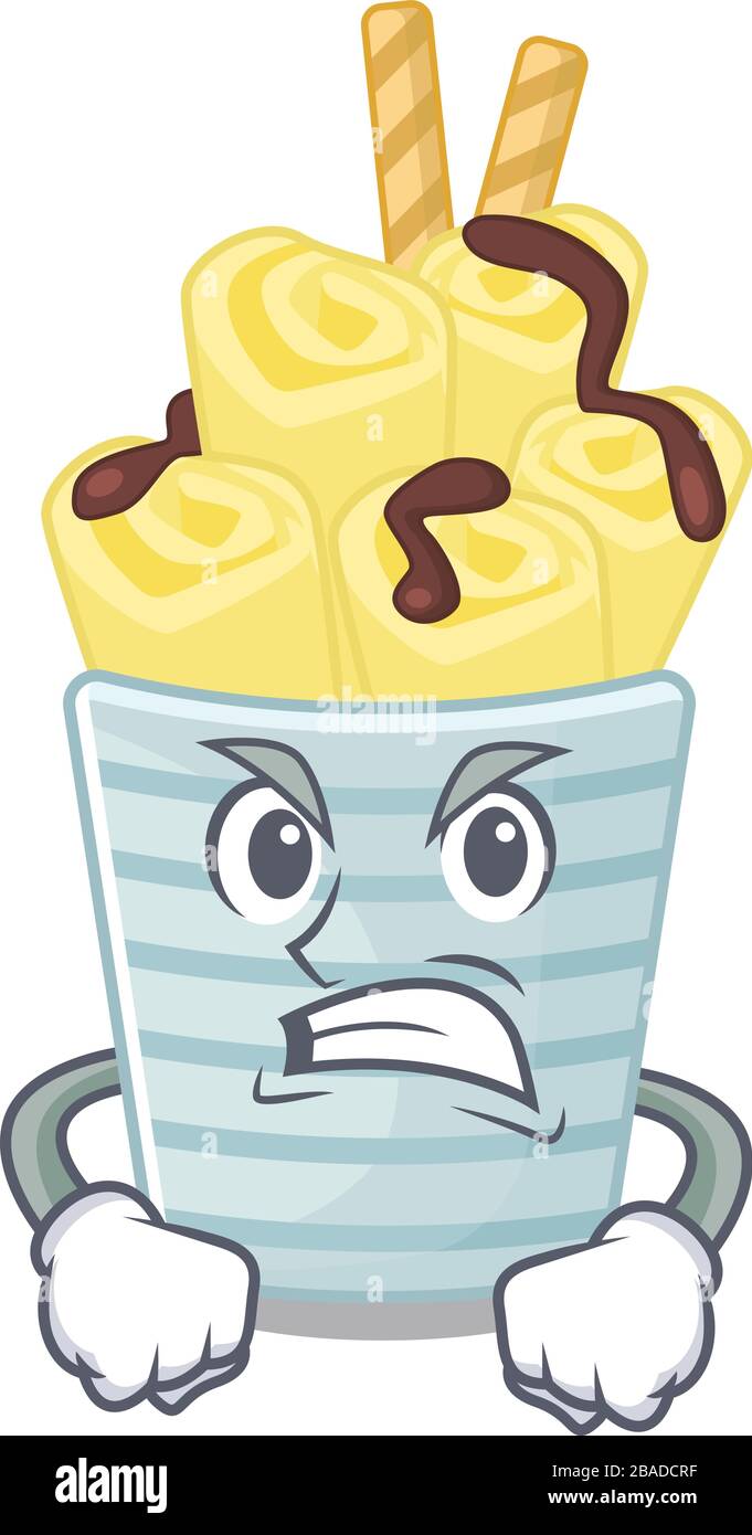 ice cream banana rolls cartoon character design with angry face Stock
