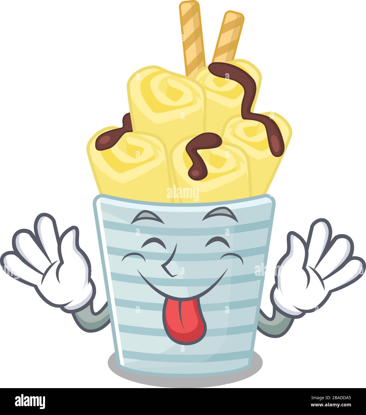 Funny face ice cream banana rolls mascot design style with tongue out