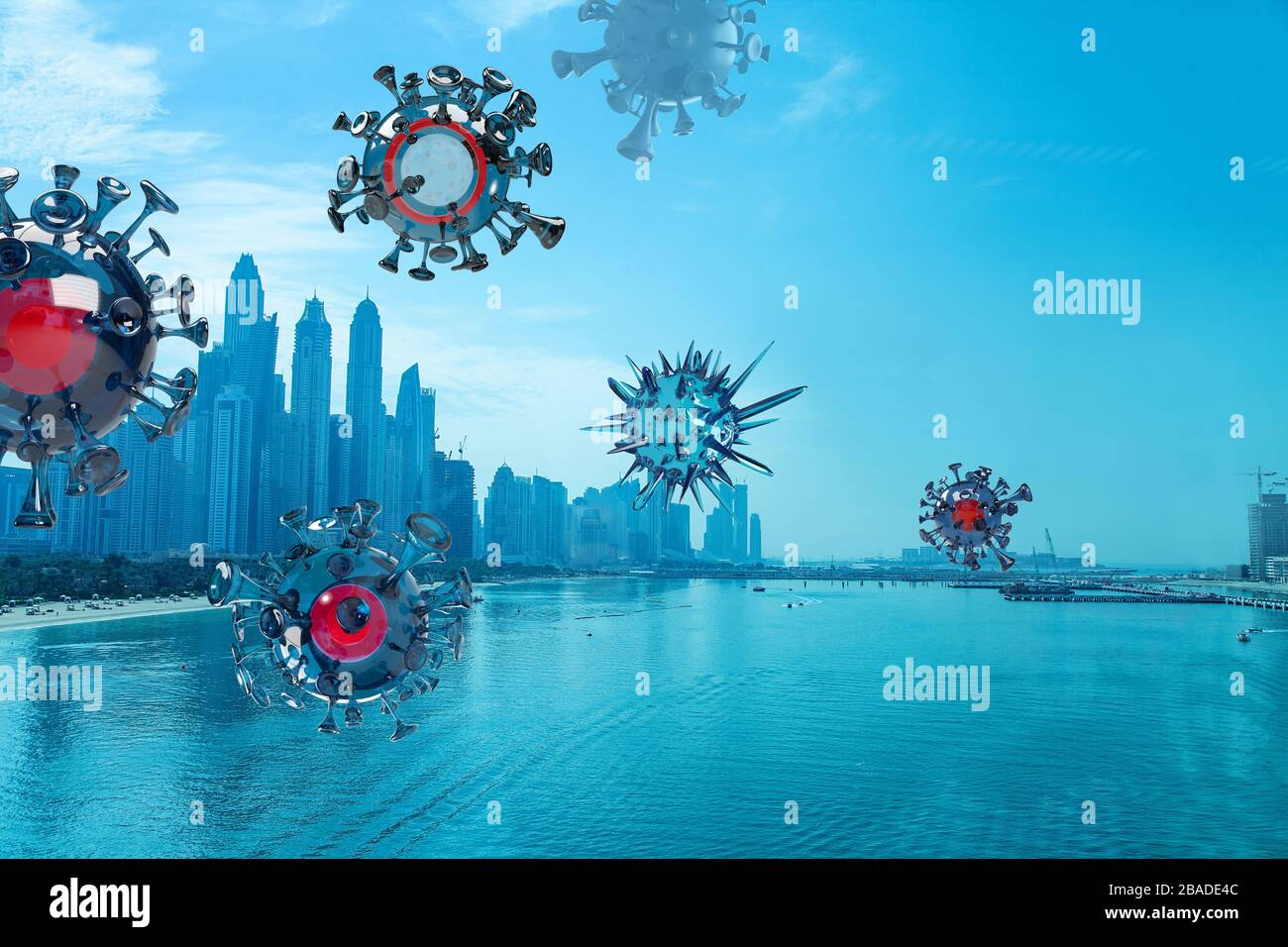Dubai city landscape corona virus attack illustration Stock Photo Alamy
