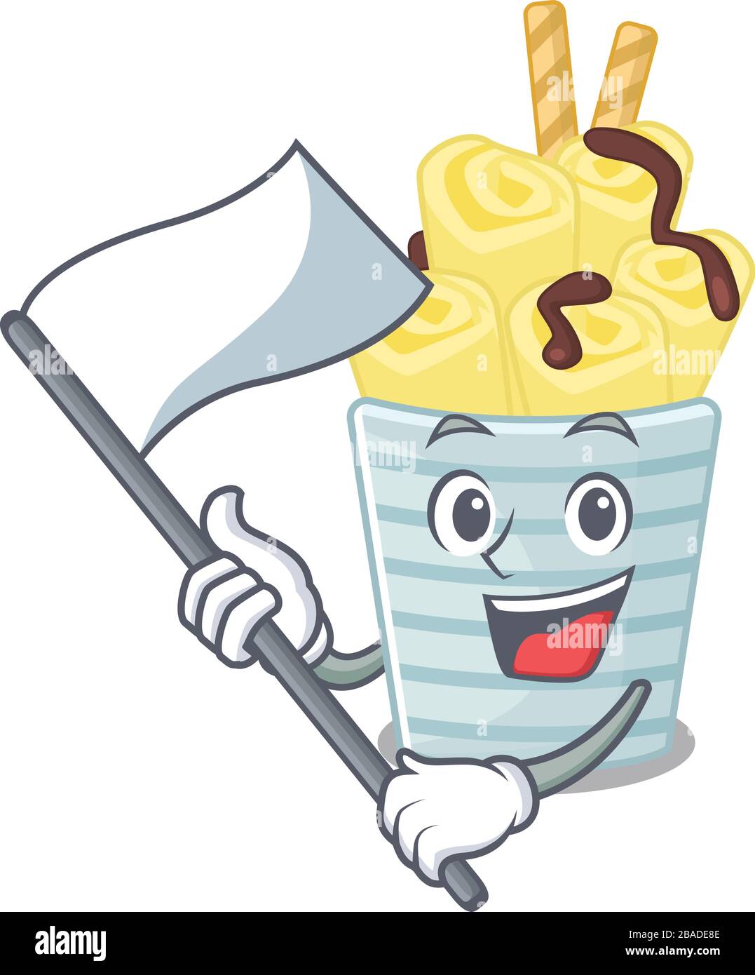 ice cream banana rolls cartoon character design holding standing flag