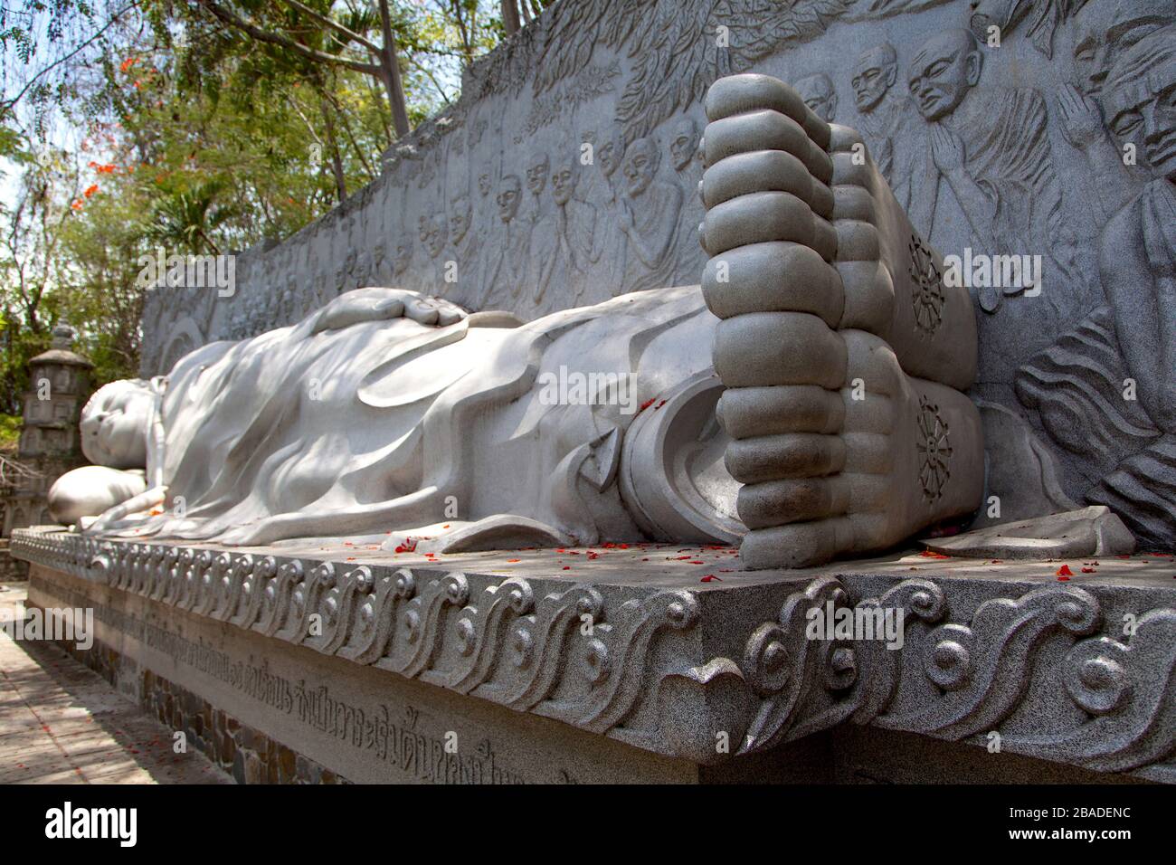 White Buddha Statue at Long Son Pagoda in sunny day at Nha Trang, Vietnam Stock Photo