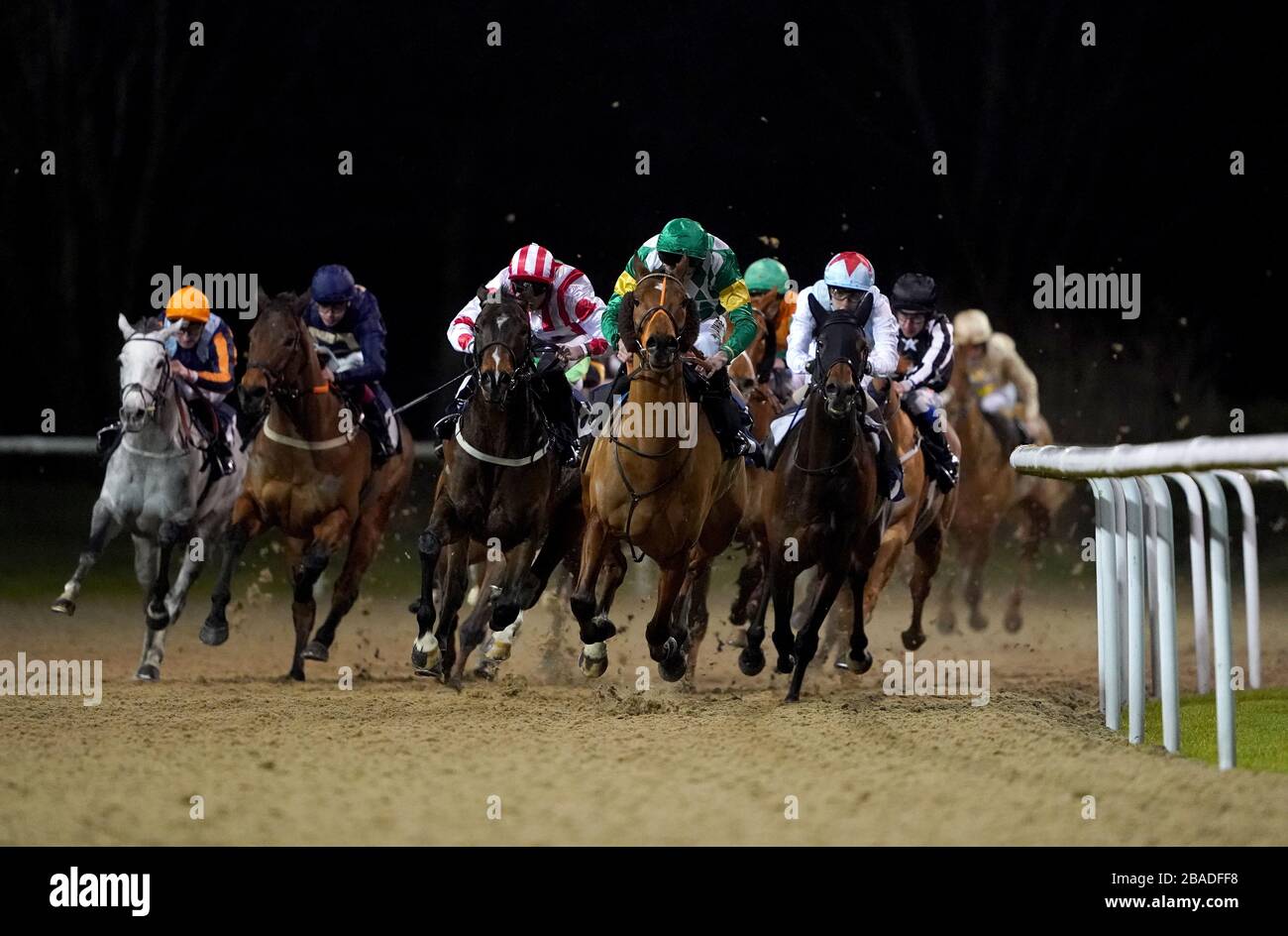 Riders during the #betyourway At Betway Handicap (Class 5) at Wolverhampton Racecourse. Stock Photo