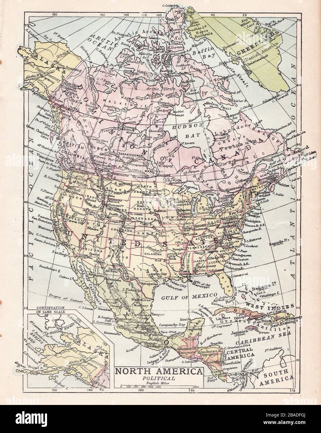 Vintage map of North America Political 1900s