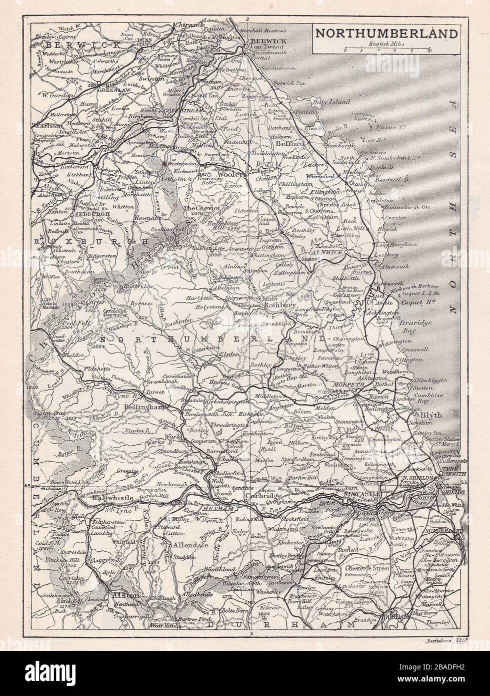 Vintage map of Northumberland 1900s. Stock Photo