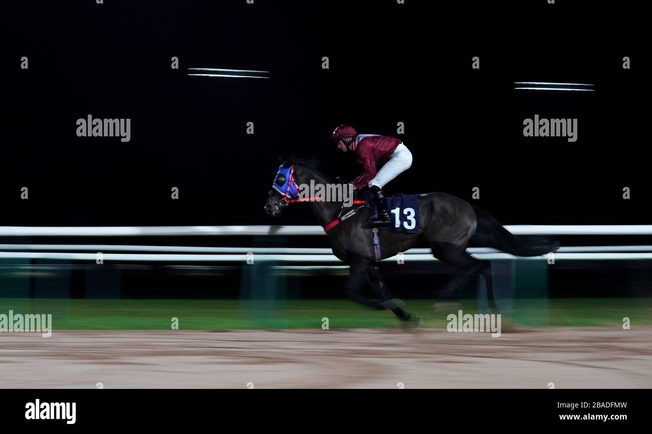Jonathan Fisher riding Pearl Noir goes to post during #betyourway At Betway Handicap (Class 6) at Southwell Racecourse Stock Photo
